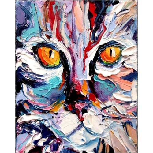 Picture By Numbers Abstract Cat DIY Craft Kits Handmade Acrylic Paint For Adults Drawing Coloring By Numbers Decoration Wall Art