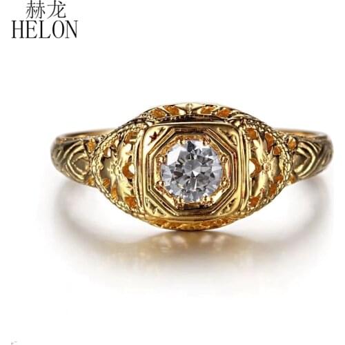 HELON Solid 10K Yellow Gold Lab Grown Diamond Engagement Ring 0.3CT Moissanites Vintage Classic Wedding Ring Jewelry Women Gift