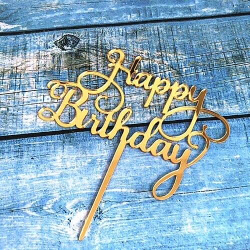 HOT Cake Letter Card Gold Insert Pole Acrylic Happy Birthday Cake Topper Hot Stamping Party DIY Decoration Cake Supplies