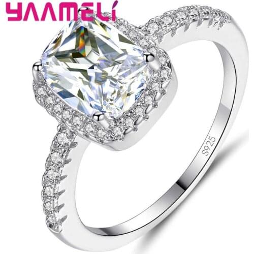 Luxury 100% Pure 925 Sterling Silver Rings for Men Women Shiny Square AAA Cubic Zircon CZ Stone Wedding Engagement Bague Jewelry