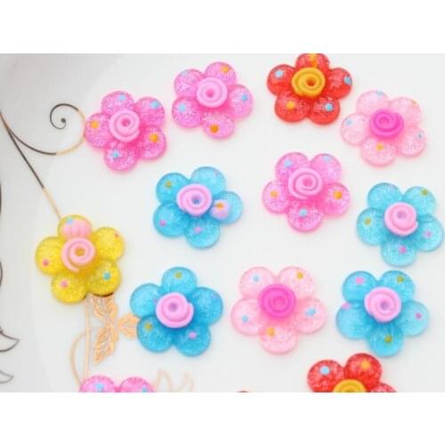 Set of 100 pcs glitter lovely polka dots flower Cabochons Cell phone decor, hair accessory embellishment, DIY project