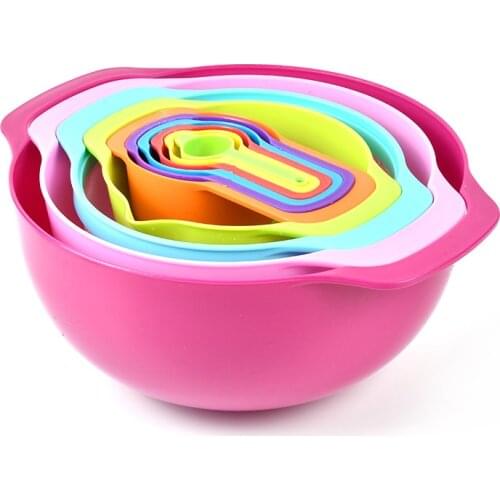 10PCs Set Kitchen Cooking Tools Measuring Cups and Spoons Measuring Bowls Measuring Plour Milk Suger Rice Sieve Salad Dish