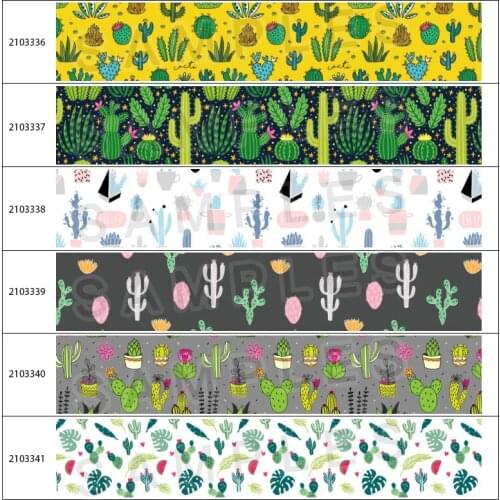 New Cactus Printed Grosgrain,satin Ribbon 50 Yards