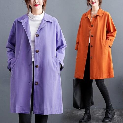 New fashion temperament windbreaker women mid-length spring autumn plus size Korean version loose casual lapel cardigan jacket