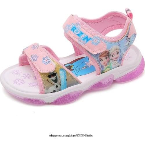 New frozen elsa and Anna girls sandals with LED light Disney princess kids soft shoes Europe size 21-30