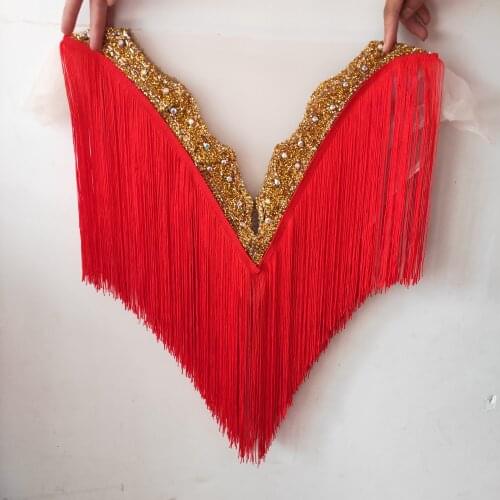 New Red Double Sided Single Side Wedding Embroidered Crystal Rhinestone Collar Necklace Appliques Lace Tassel Fringe