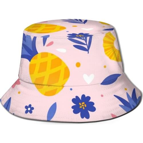 CINESSD 2020 Men Women Summer Pineapples Flowers And Leaves Bucket Hat Bob Fisherman hat Outdoor Travel Sun Visor Fashion Panama