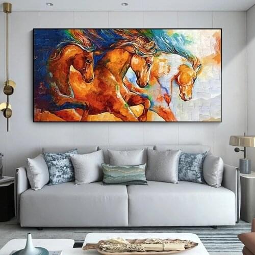 Oil Painting Posters Running Horse Canvas Painting Wall Art Picture Canvas Wall Pictures for Living Room No Frame