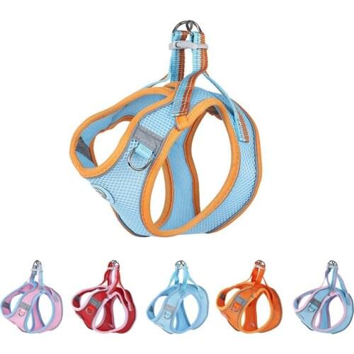 Adjustable Nylon Breathable Pet Dog Reflective Harness Vest With Lead Leash Set For Outdoor Walking Dog Chest Strap Kitten