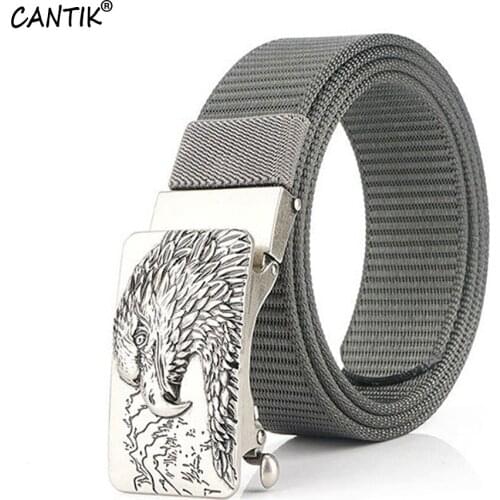CANTIK Unique Design Eagle Head Pattern Automatic Buckle Belts Good Quality Nylon Belt Men Clothes Accessories 35mm Wide CBCA171