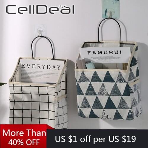 Lattice Hanging Storage Bag with Hook Bedside Storage Organizer Magazine Phone Book Holder Pouch Durable Large Capacity Pocket