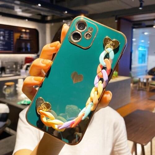 For iPhone 11 Pro Max Luxury Bracelet Case 6D Gold Plating Silicone Cover for iPhone 12 Mini 12Pro X Xs Max 7 8 Plus Girls Cover