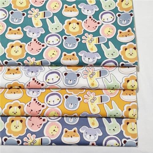 160x50 Cartoon Cute Animal Head Portrait Cotton Twill Fabric Making Childrens Bedding Babys Blanket Pajamas Dress Cloth