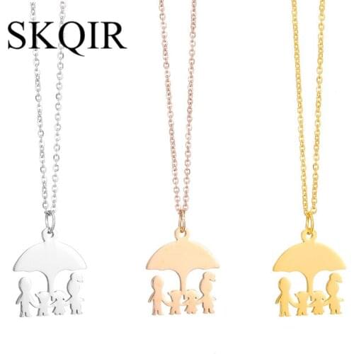 Family Ginkgo leaf Umbrella Pendant Necklace Stainless Steel Chain Dad Mom Girl Boy Choker Women Man Jewelry Fashion Gift