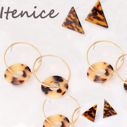 Itenice Coffe Resin Round Dangle Earrings For Women Geometry Big Circle Acrylic Tortoiseshell Earrings Acetate Brincos Jewelry