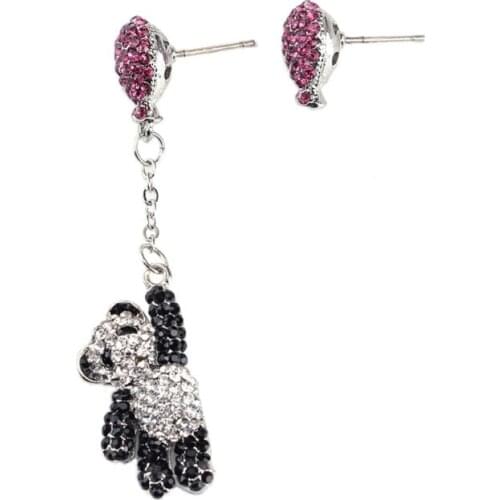 Irregular cute black white bear pink balloon earrings tassel dangle earrings
