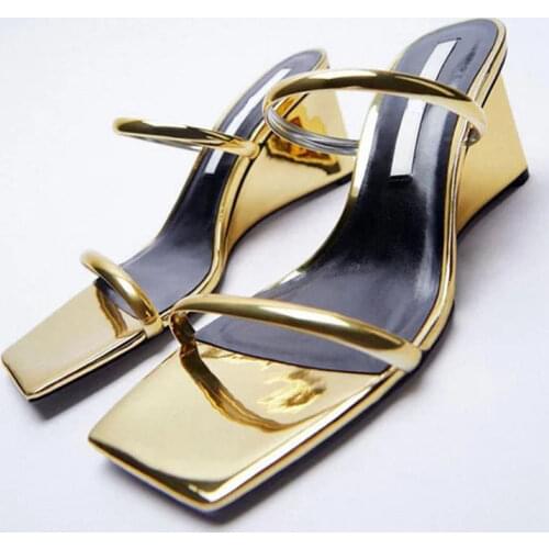 Shoes Square Toe On A Wedge Slippers Soft Slipers Women Heeled Mules Black Sandals Platform Flock Slides Fashion Comfort 2021 Hi