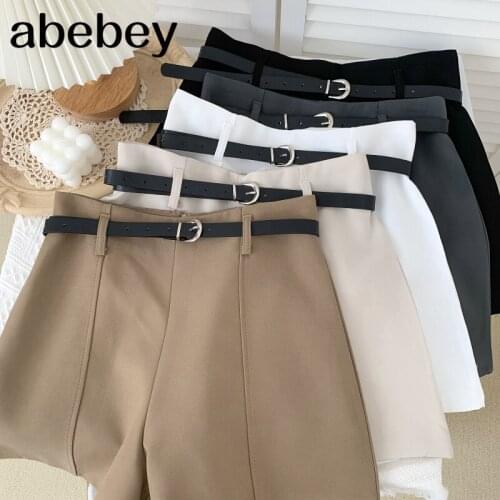 2021 New Summer Women Fashion All-match solid Shorts high waist slim casual Shorts wide leg sashes Shorts