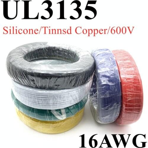 1M 16AWG Silicone Rubber Wire Electron Copper Wire Insulated LED Lamp Lighting Cable Soft Flexible High Temperature Line UL3135