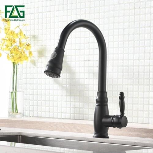 FLG pull down kitchen faucet solid brass kitchen sink faucet swivel black kitchen faucets pull out sink mixer tap AEG158-33B