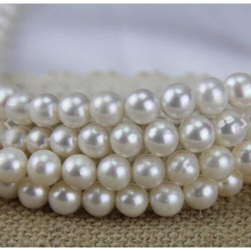 Unique Pearls jewellery Store 8MM White Genuine Freshwater Pearl Loose Beads One Full String DIY Jewelry Material LS-012