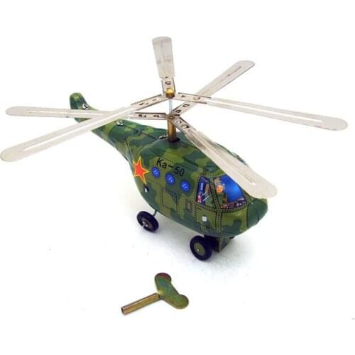 [Funny] Adult Collection Retro Wind up toy Metal Tin Military helicopter airplane Clockwork toy figures model vintage toy gift