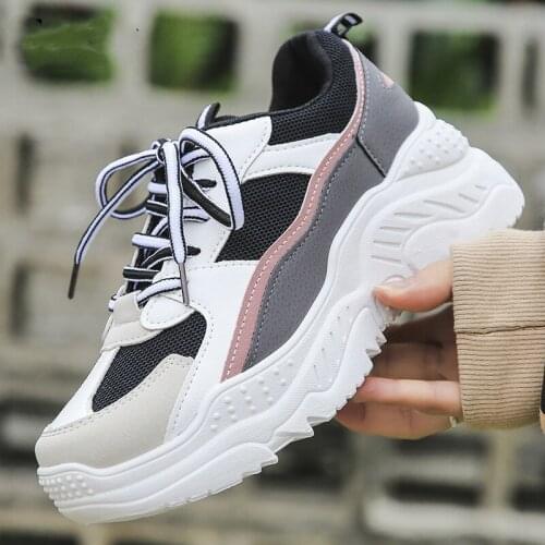 2020 Spring New Leather Womens Platform Chunky Sneakers Fashion Women Flat Thick Sole Shoes Women Dad shoes