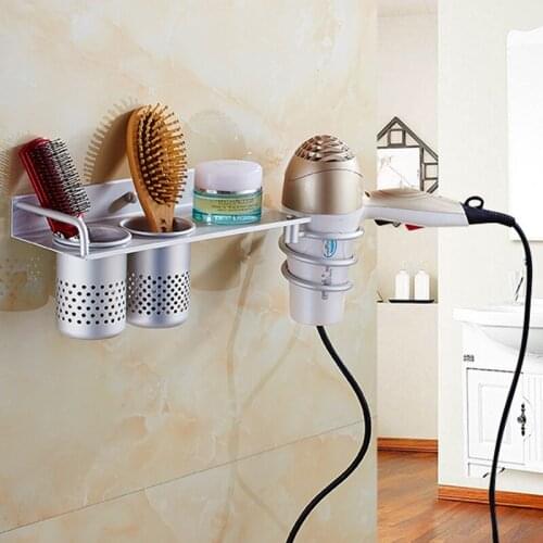 Gold Hair Dryer Holder Space Aluminum Bathroom Wall Shelf Basket Hair Dryer Shelf Bathroom Shelves Bathroom Accessories