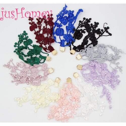 12PCS 2.75" Long Dangle Venice Lace Trim Tassels Shabby Grapevine Embroidery Tassel w/ Gold Plated Cap for DIY Jewelry Making