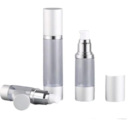 20pcs AS Plastic Clear Cosmetic Serum Lotion Emulsion Packaging Refillable Empty Matt Silver Airless Pump Bottle 15ML 30ML 50ML