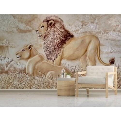 Custom mural on the wall 3d photo wallpaper Relief prairie couple lion home decor living room wallpaper for wall 3 d in rolls