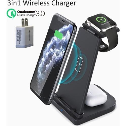 3 in 1 Wireless Charger 10W Fast Charging for iPhone 11 pro/XR/Xs Max Samsung for Apple Watch 5 4 3 Airpods pro with EU Charger