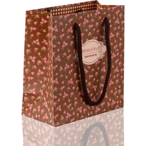 24pcs Fashion Rectangle Paper Gift Packing Bags Flower Print Kraft Shopping Bags with Nylon Cord Handles for Wedding Birthday