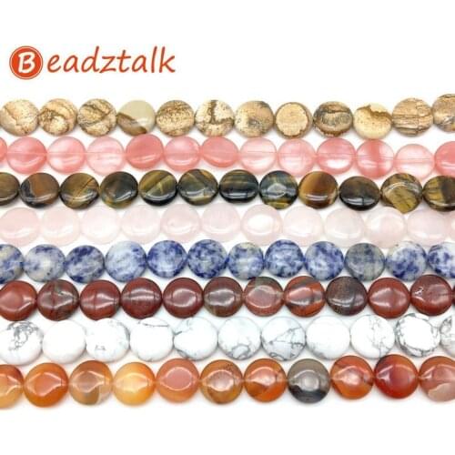 Colorful Fashion Stone Flat Coin Disc Bead 16 MM Round Puff For DIY Jewelry Making Opal Howlite Tiger Eye Sodalite Necklace Made