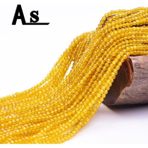 Asingeloo 2mm Natural Faceted Yellow Stone Beads For Jewelry Making Bracelet Round Stone Loose Strand 15.5" Wholesale
