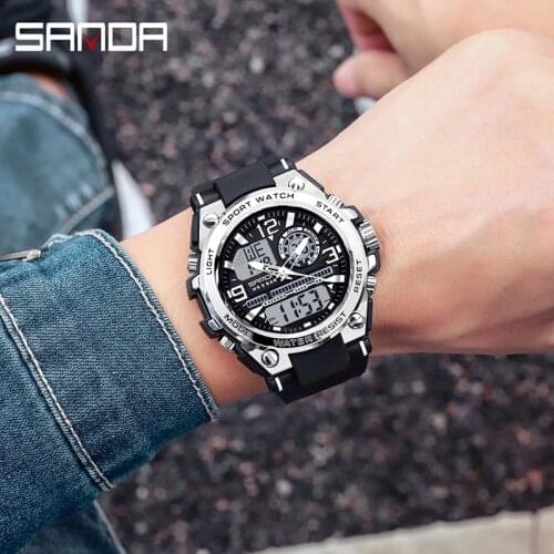 SANDA Fashion Mens Sports Watch Top Luxury Military Quartz Watch Mens 50M Waterproof S Shock Male Clock Relogio Masculino