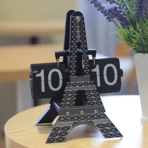 12In Flip Digital Clock Paris Tower Model Table Clock Retro Flip Clock Stainless Steel Flip Internal Gear Operated Quartz Clock