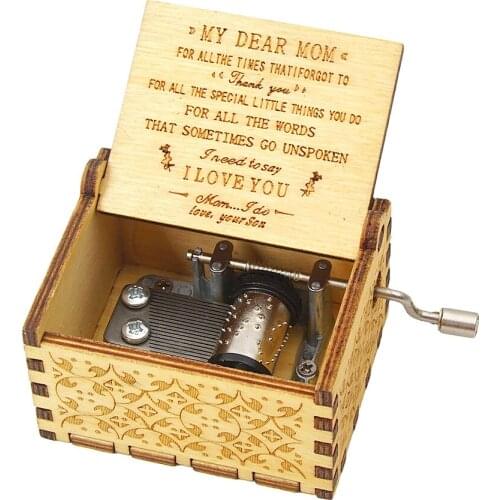 Wood Music Box for Mom,Hand Cranked Laser Engraved Vintage Musical Boxes Case Gifts for Birthday/Christmas/Thanksgiving