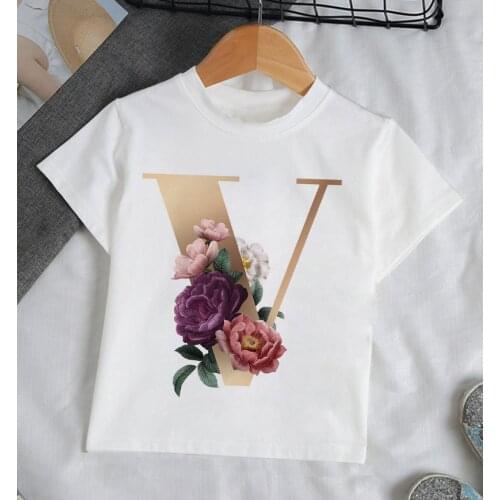 New Birthday Childrens Short Sleeve T-shirt Golden Letters FlowersT-shirts Boy Kid Boys And Girls Tops Shirts Childrens Tshirt