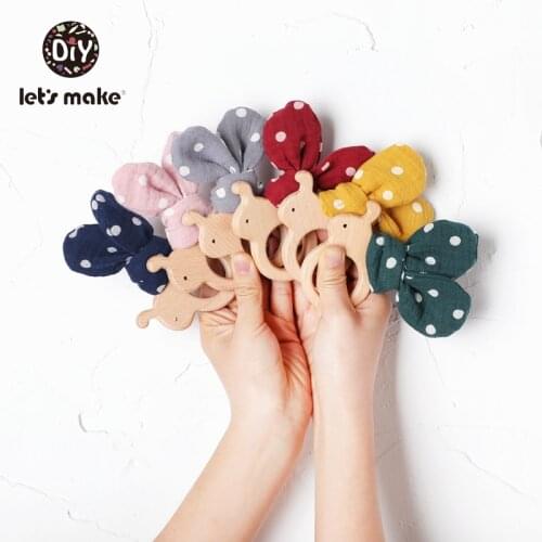 Lets Make Baby Teether Wooden Rodent Beech Ring 1PC Bunny Ear Bee Rabbit Cotton Bow BPA Free Childens Goods Teething Toys