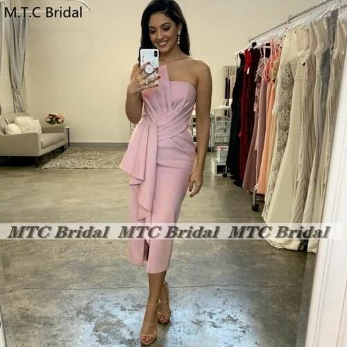 Elegant Short Pink Bridesmaid Dresses Strapless Corset Pleats Sheath Silk Satin Wholesale Maid Of Honor Gown Wedding Party Dress