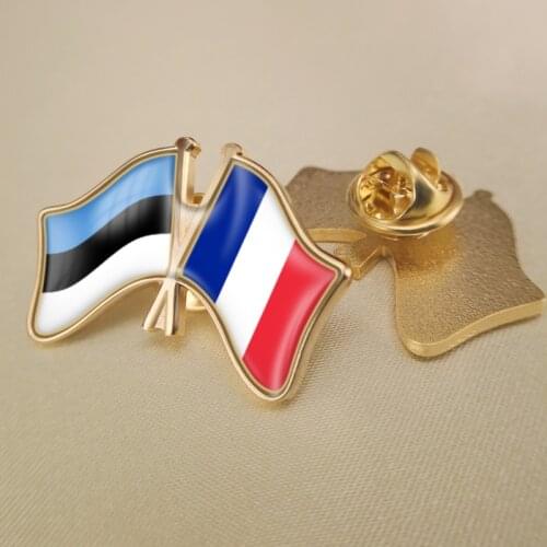 Estonia and France Crossed Double Friendship Flags Lapel Pins Brooch Badges