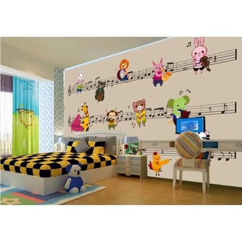 Custom mural 3d wall mural on the wall Musical note animal concert childrens room home decor photo wallpaper for walls 3 d