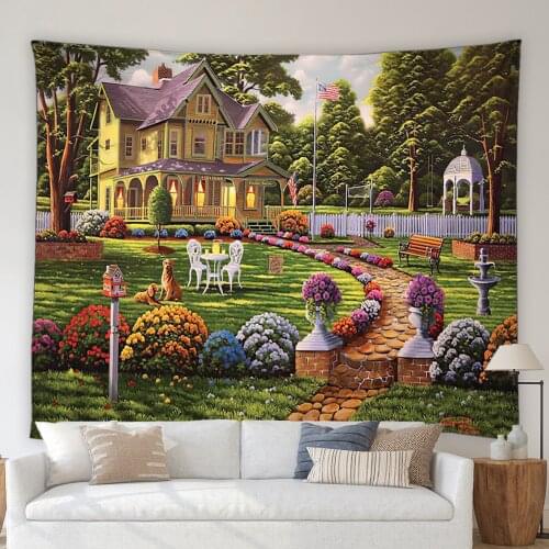 Landscape Tapestry Green Forest Plants Color Flowers Garden Natural Scenery Living Room Bedroom Wall Hanging Blanket Picnic Mat