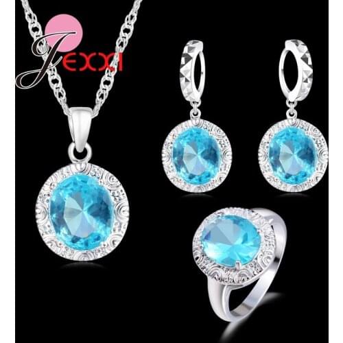 Latest Luxury Necklace+Earring+Ring Jewelry Sets 100% 925 Sterling Silver AAA++ CZ Crystal Crystal Wedding Engagment Gift