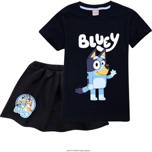 Summer New Baby Girl Child Short Sleeve Cartoon bingo bluey Top + Shorts Two Piece Set Casual Fashion Sweet Clothes Cute College
