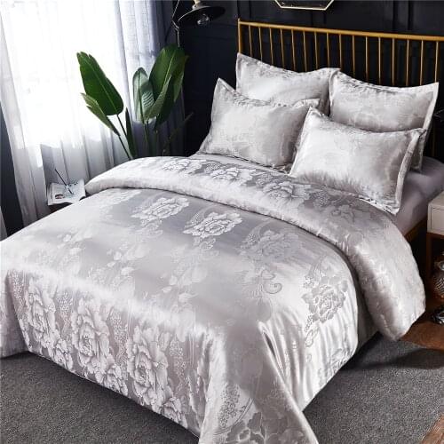 Embroidered Comforter Set Queen Gray Luxury Flower Bedding Set Home Textiles King Jacquard Duvet Cover