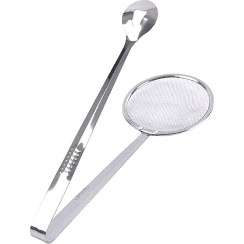 Multi-functional Filter Spoon With Clip Food Kitchen Oil-Frying BBQ Filter Stainless Steel Clamp Strainer Kitchen Tools