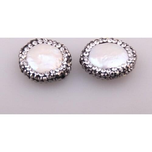 MOODPC Bohemian Tribal Jewelry, Direct Hole Handmake Black Crystal Paved Flat Pearl Charm