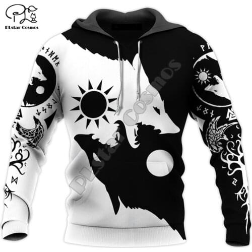 Skoll and Hati Viking 3D Printed Mens Hoodie Animal Streetwear Autumn Hooded Sweatshirt Unisex Casual Jacket Tracksuits DK039